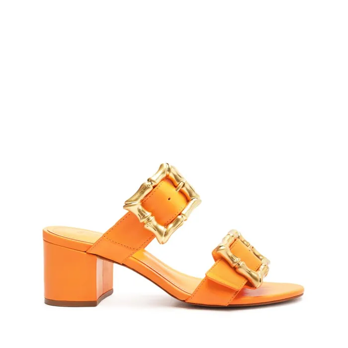 Enola Mid Block Leather Sandal Orange Women Schutz Shoes Enola