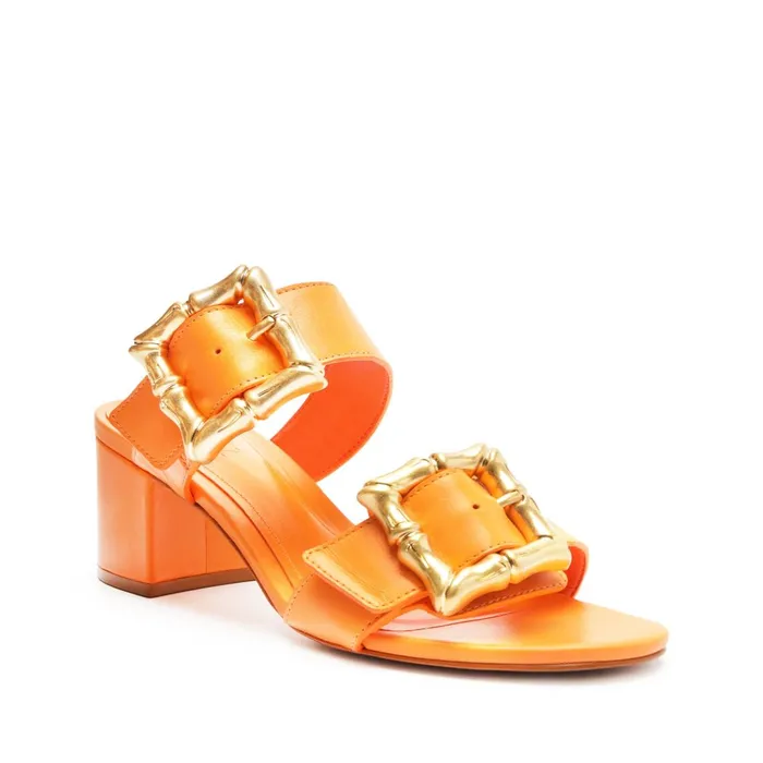 Enola Mid Block Leather Sandal Orange Women Schutz Shoes Enola