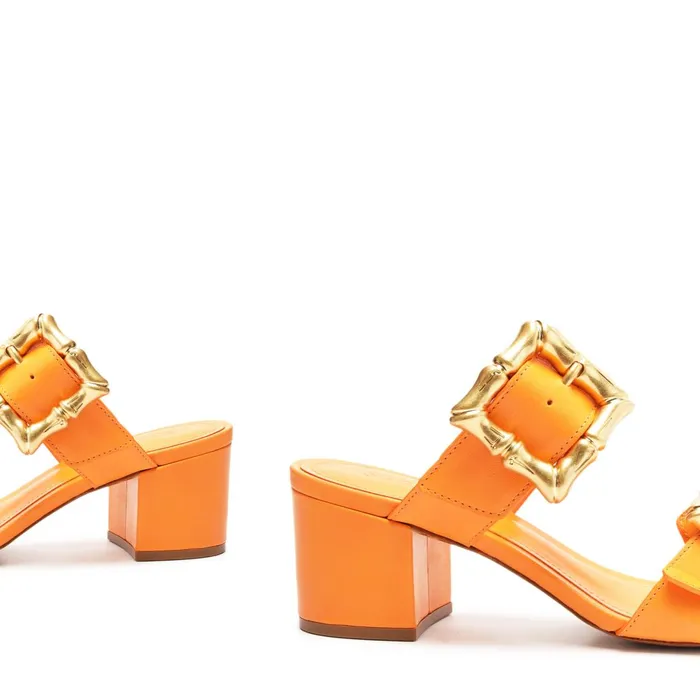 Enola Mid Block Leather Sandal Orange Women Schutz Shoes Enola