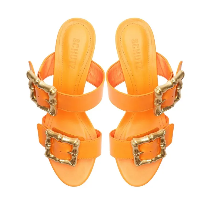 Enola Mid Block Leather Sandal Orange Women Schutz Shoes Enola