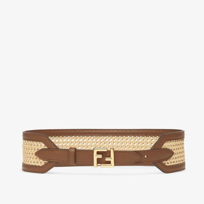 Fendi Belts FF Belt Beige Interlaced Fiber Bag 8211 Women