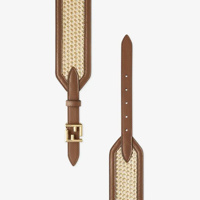 Fendi Belts FF Belt Beige Interlaced Fiber Bag 8211 Women