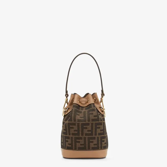 Fendi Bucket Bags Mon Tresor Brown FF Fabric Minibag 8211 Women