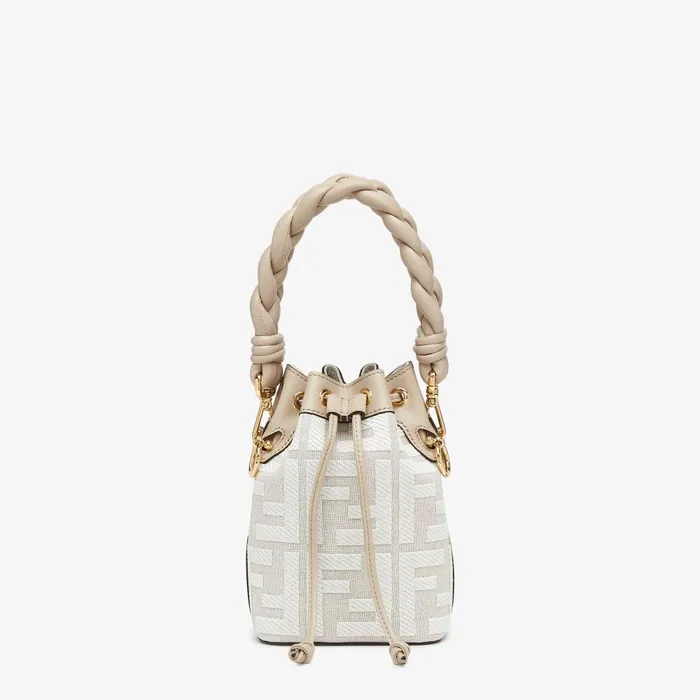 Fendi Bucket Bags Mon Tresor White Canvas FF Mini Bag 8211 Women