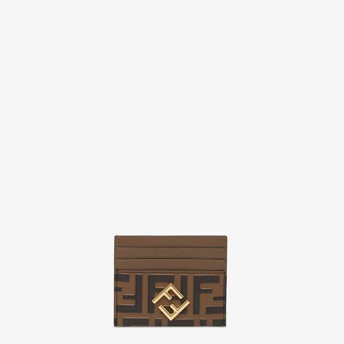 Fendi Card Holders FF Diamonds Card Case Brown And Black FF Leather Flat Card Holder 8211 Women