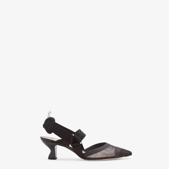 Fendi Colibr Colibr Black Leather And Mesh Slingbacks With Medium Heel 8211 Women