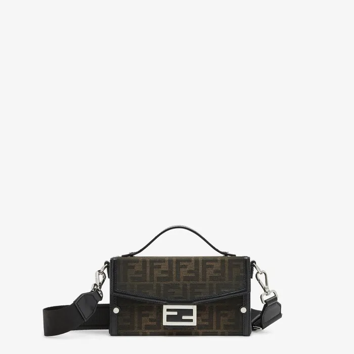 Fendi Messenger Bags Soft Trunk Baguette Brown FF Fabric Bag 8211 Men