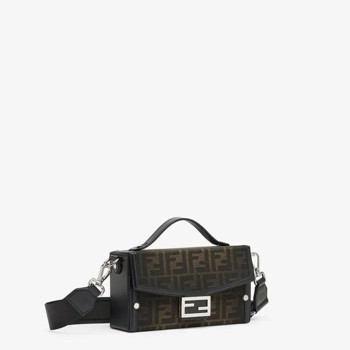 Fendi Messenger Bags Soft Trunk Baguette Brown FF Fabric Bag 8211 Men