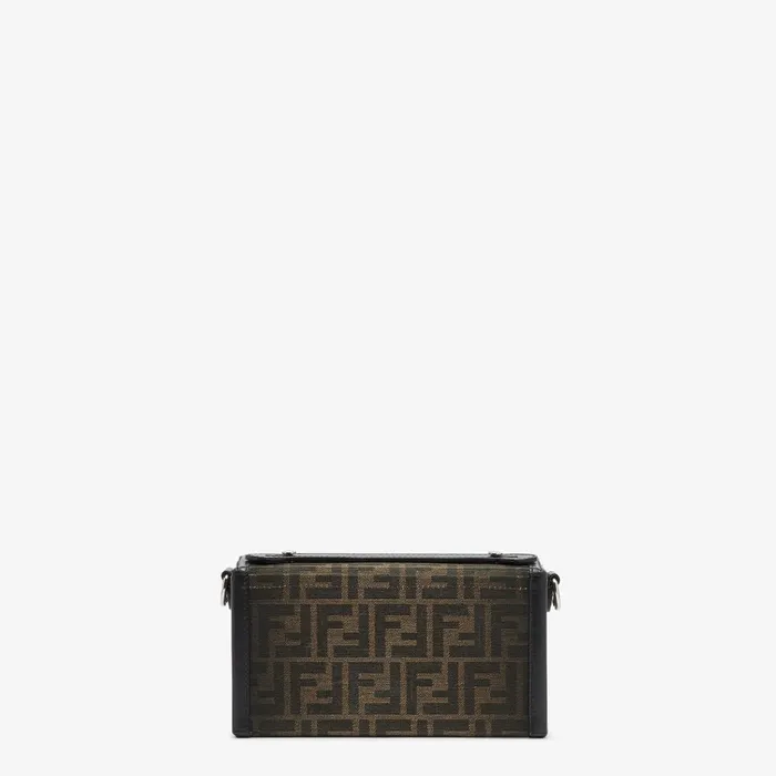 Fendi Messenger Bags Soft Trunk Baguette Brown FF Fabric Bag 8211 Men