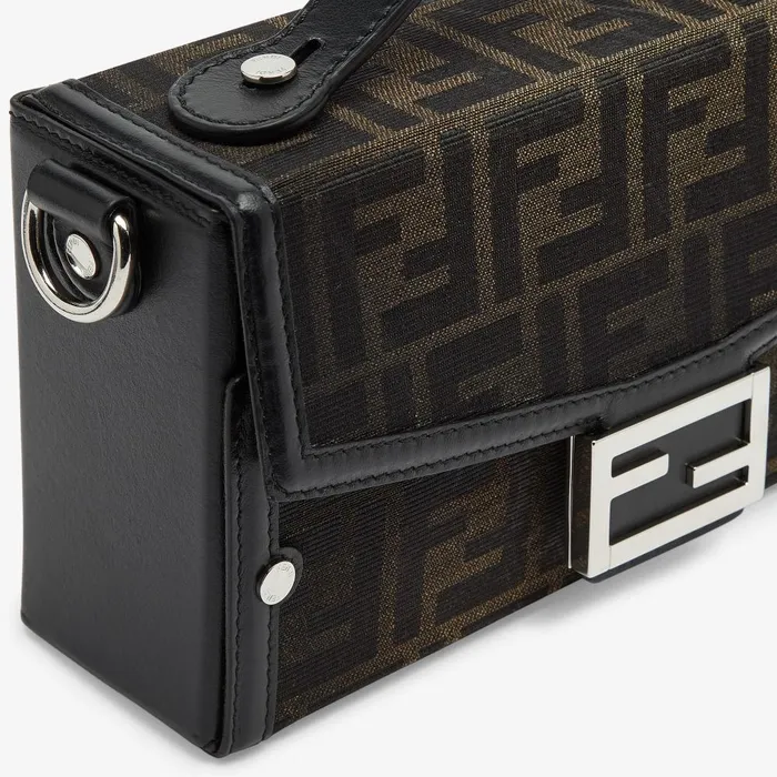 Fendi Messenger Bags Soft Trunk Baguette Brown FF Fabric Bag 8211 Men