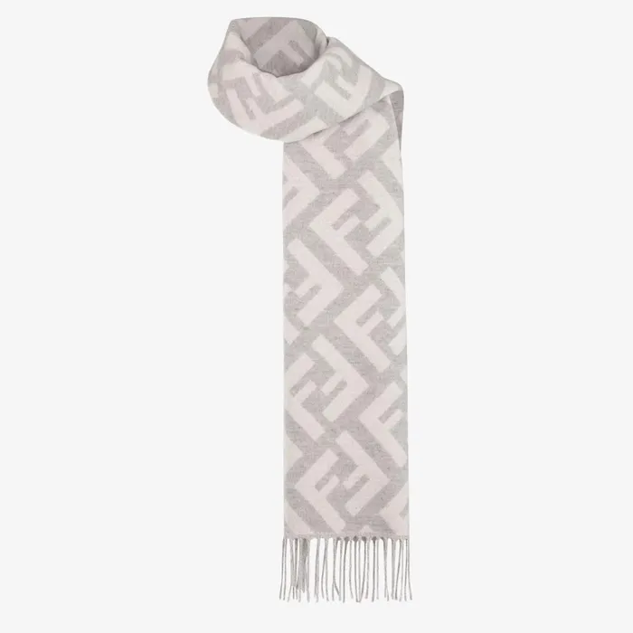 Fendi Scarves and Ponchos FF Scarf Pale Gray Cashmere Scarf 8211 Women