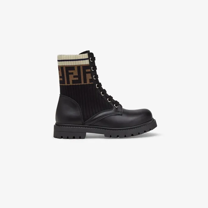 Fendi Shoes Boots Junior Biker Boots In Leather And Fabric 8211 Kids