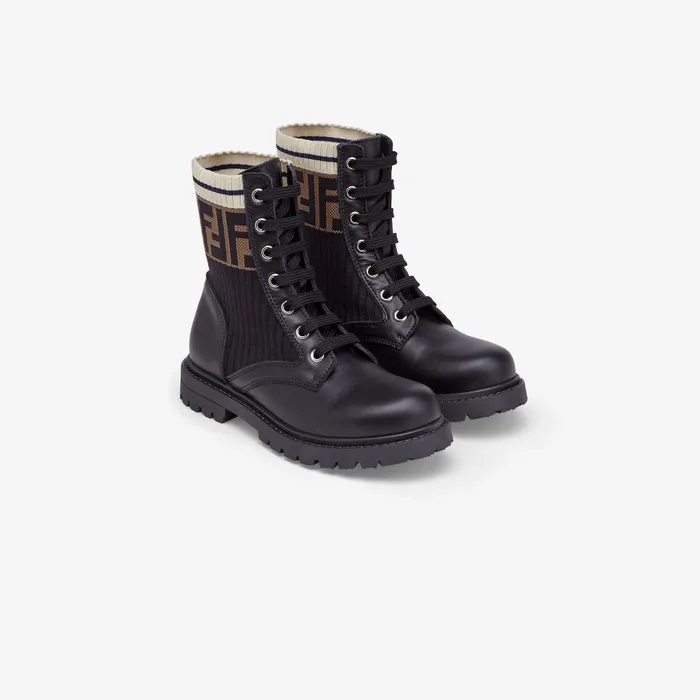 Fendi Shoes Boots Junior Biker Boots In Leather And Fabric 8211 Kids