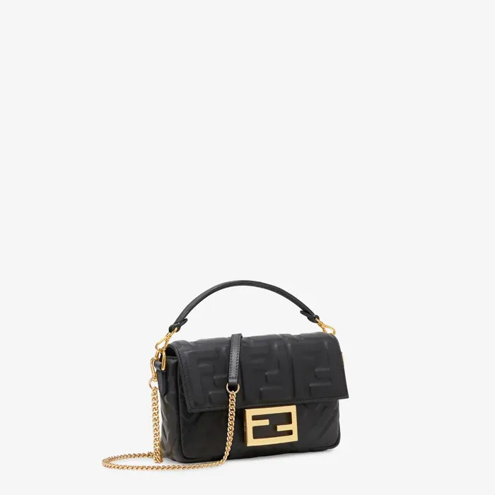 Fendi Shoulder and Crossbody Bags Baguette Mini Black Nappa Leather Bag With FF Motif 8211 WomenKids