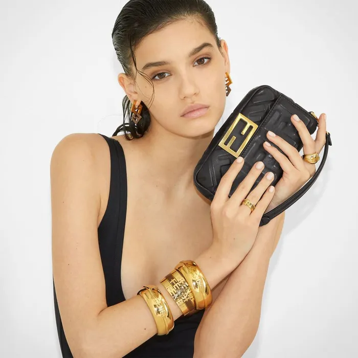 Fendi Shoulder and Crossbody Bags Baguette Mini Black Nappa Leather Bag With FF Motif 8211 WomenKids