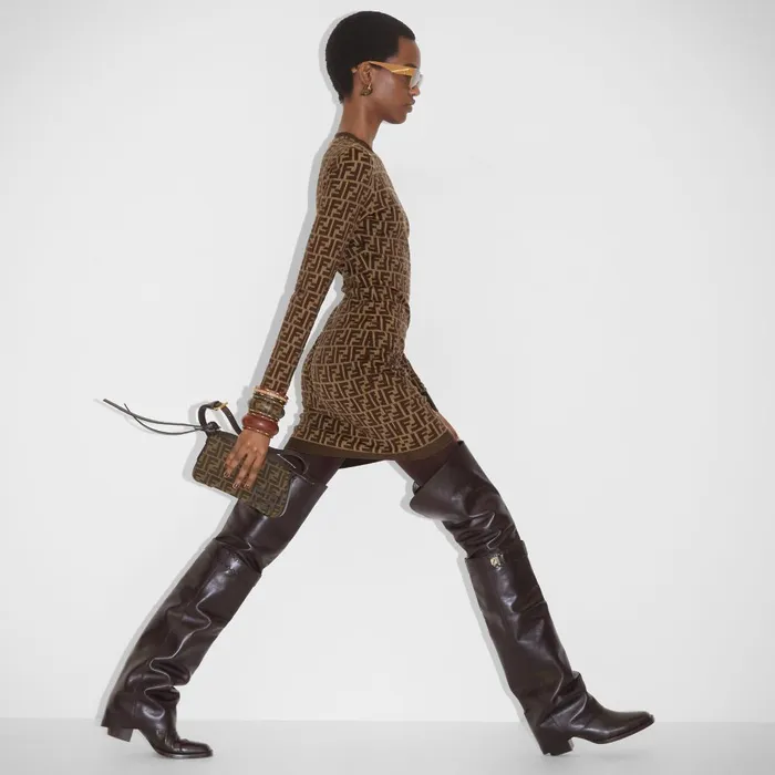 Fendi Shoulder and Crossbody Bags Simply Fendi Mini Brown FF Jacquard Fabric Mini Bag 8211 Women