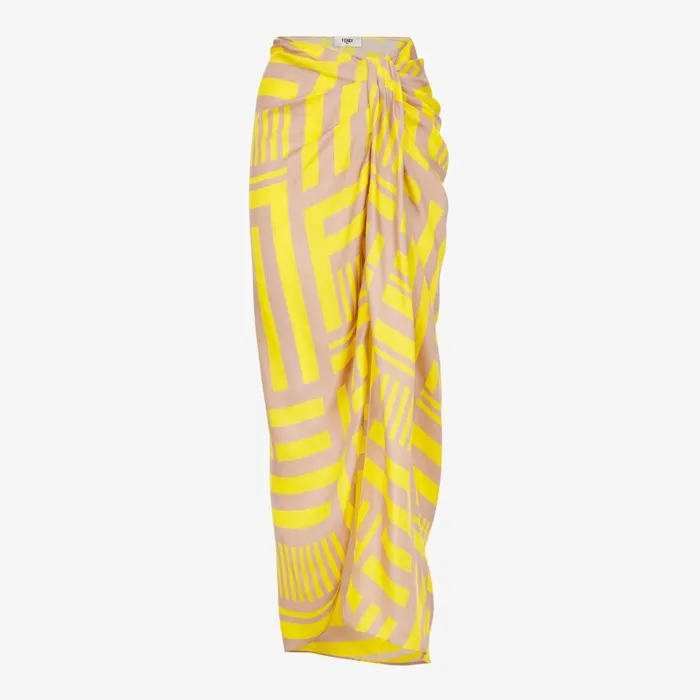 Fendi Skirts Skirt Golden Yellow Printed Silk Skirt 8211 Women