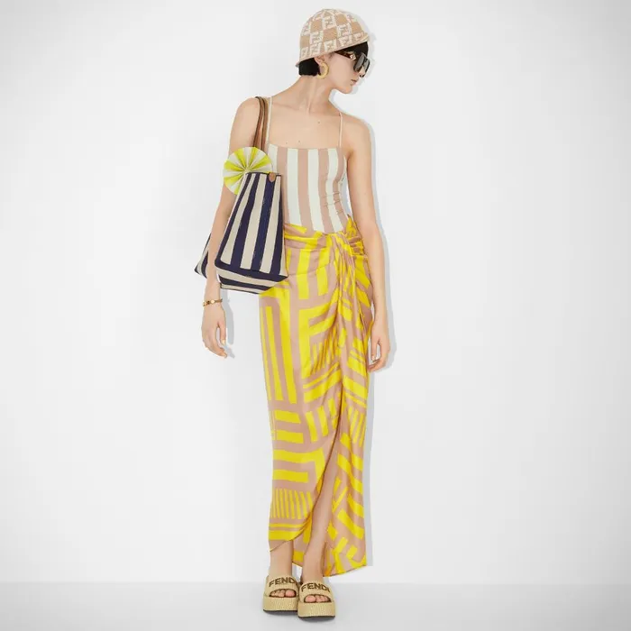 Fendi Skirts Skirt Golden Yellow Printed Silk Skirt 8211 Women