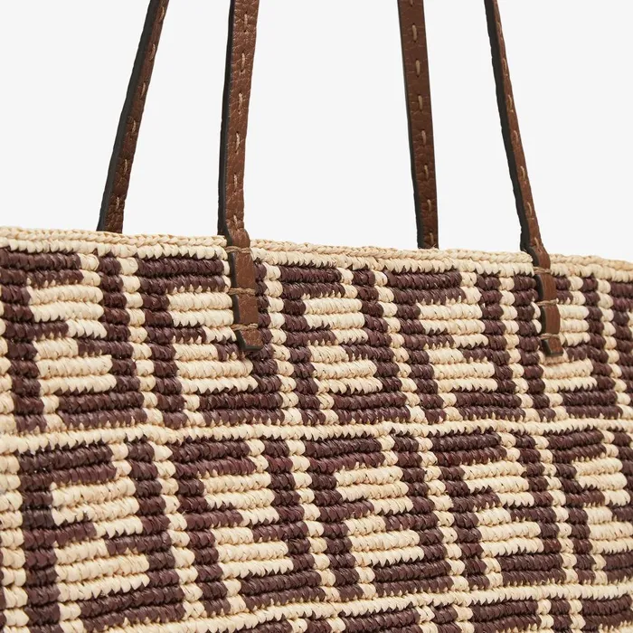 Fendi Tote Bags Large Roll Brown FF Raffia Crochet Shopper 8211 Women
