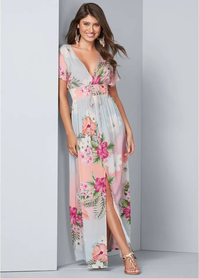 FLORAL MAXI DRESS Light Pink Multi Women VENUS Sundresses