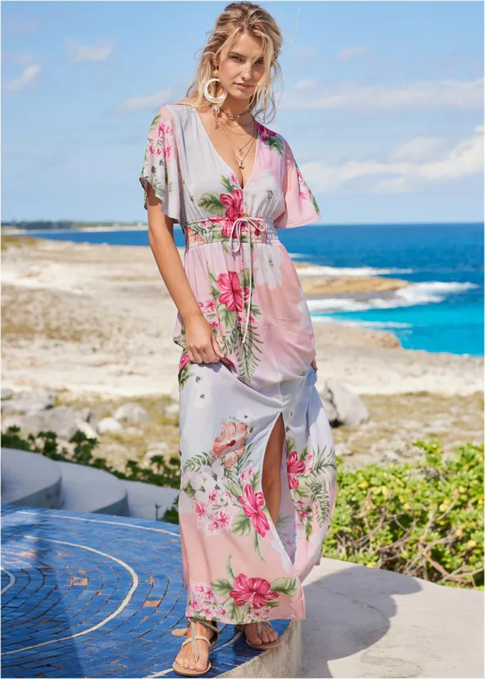 FLORAL MAXI DRESS Light Pink Multi Women VENUS Sundresses