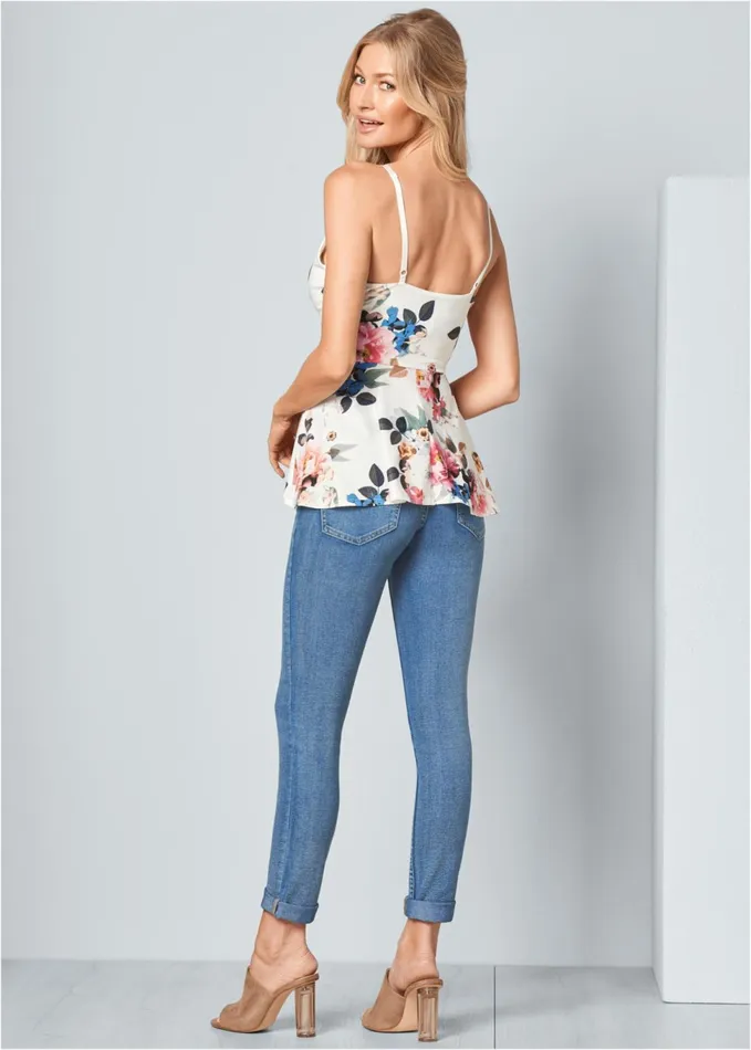FLORAL PEPLUM TOP White Multi Women VENUS Casual Tops