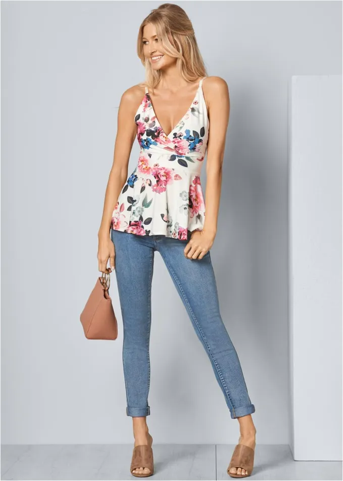 FLORAL PEPLUM TOP White Multi Women VENUS Casual Tops