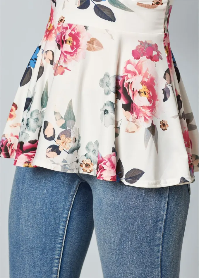 FLORAL PEPLUM TOP White Multi Women VENUS Casual Tops