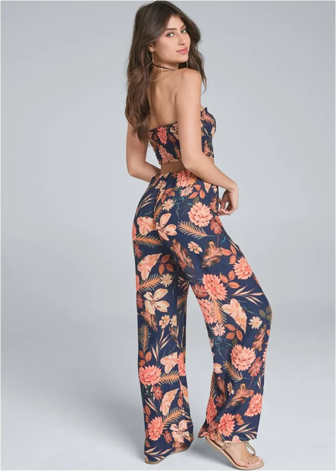 FLORAL STRAPLESS JUMPSUIT Black Multi Women VENUS Casual Jumpsuits and Rompers