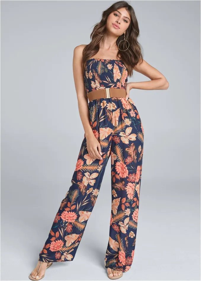 FLORAL STRAPLESS JUMPSUIT Black Multi Women VENUS Casual Jumpsuits and Rompers