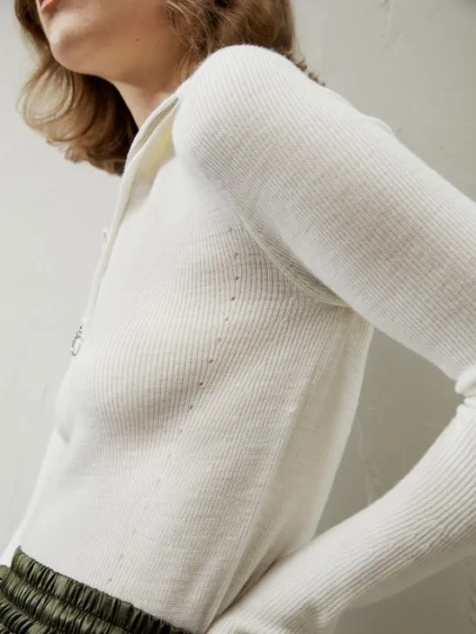 Gaia Ribbed Half Zip Ultrafine Merino Wool Sweater Women Lilysilk Knitwear