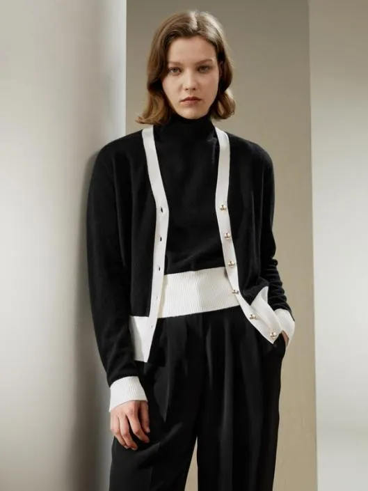 Gemini Cashmere Cardigan With Contrasting Hem Women Lilysilk Knitwear
