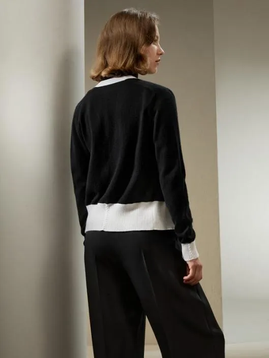 Gemini Cashmere Cardigan With Contrasting Hem Women Lilysilk Knitwear