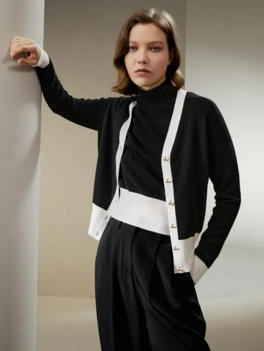 Gemini Cashmere Cardigan With Contrasting Hem Women Lilysilk Knitwear