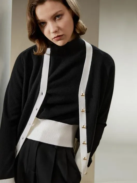 Gemini Cashmere Cardigan With Contrasting Hem Women Lilysilk Knitwear