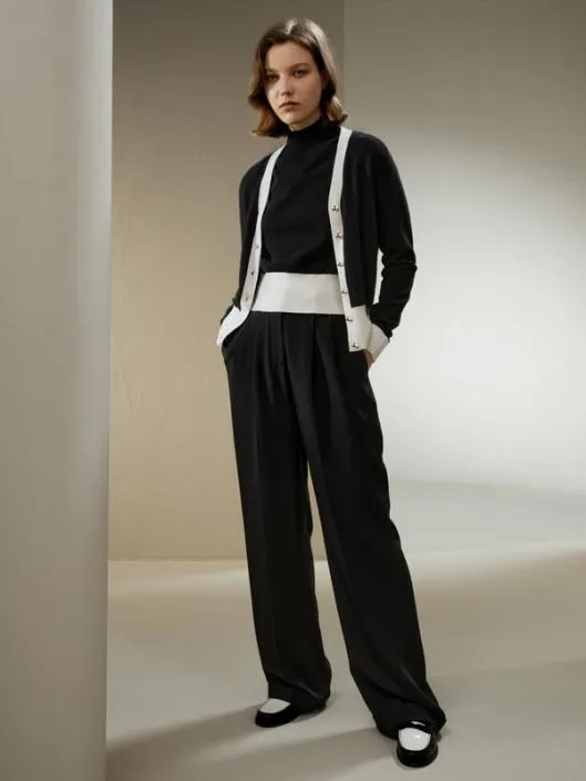 Gemini Cashmere Cardigan With Contrasting Hem Women Lilysilk Knitwear