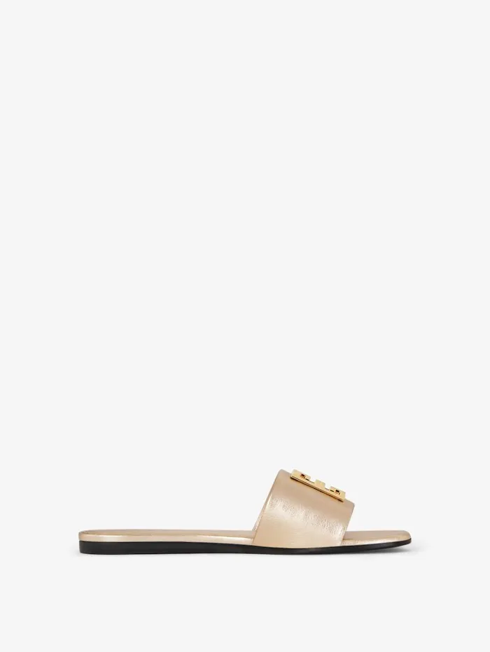 Givenchy 4G Flat Mules In Laminated Leather Dusty Golden Women Slides and Sandals Givenchy 4G Flat Mules In Laminated Leather Dusty Golden Women Slides and Sandals