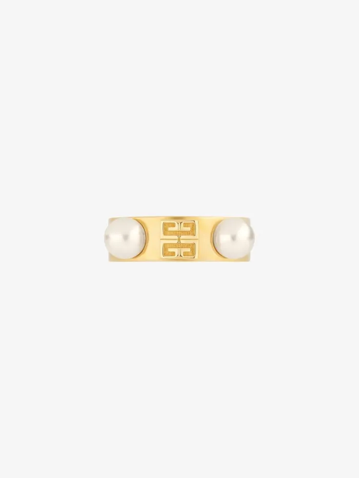 Givenchy 4G Ring In Metal With Pearls Golden Yellow Women Jewelry