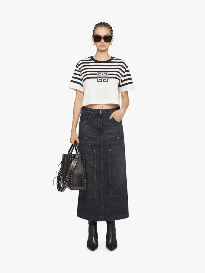 Givenchy 4G Striped Cropped Tshirt In Cotton Whiteblack Women TShirts