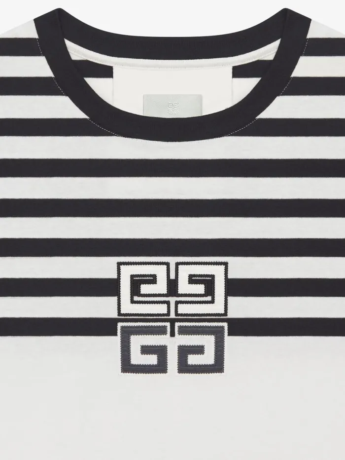 Givenchy 4G Striped Cropped Tshirt In Cotton Whiteblack Women TShirts