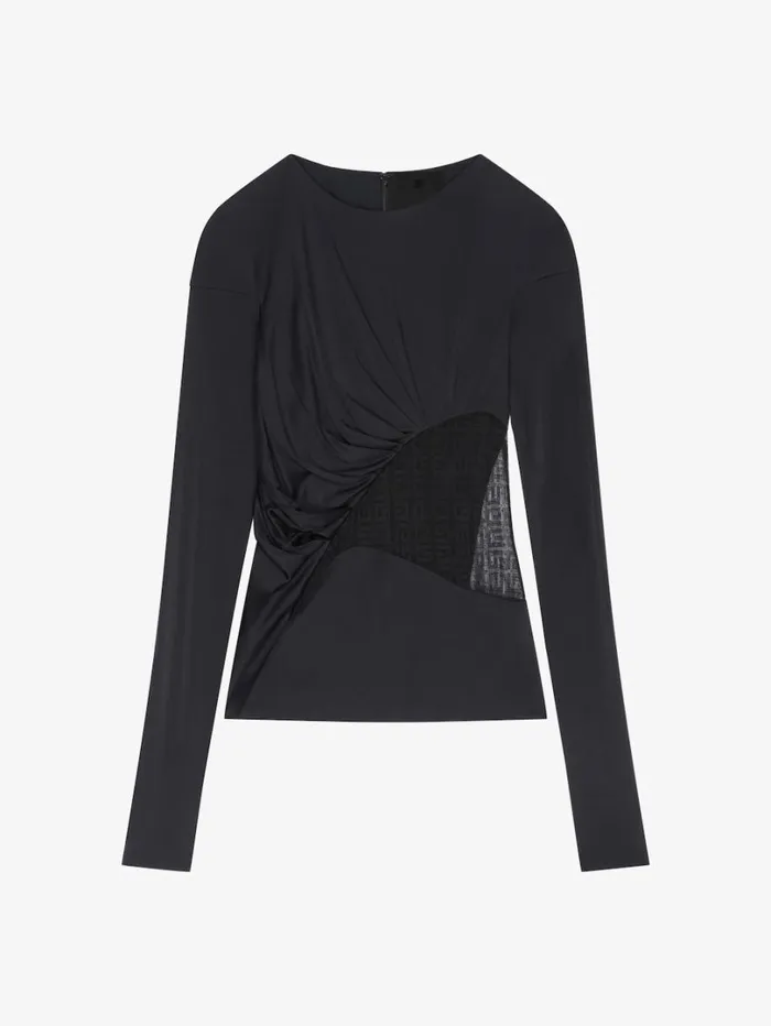 Givenchy Draped Top In Jersey And 4G Lace Black Women Tops and Shirts