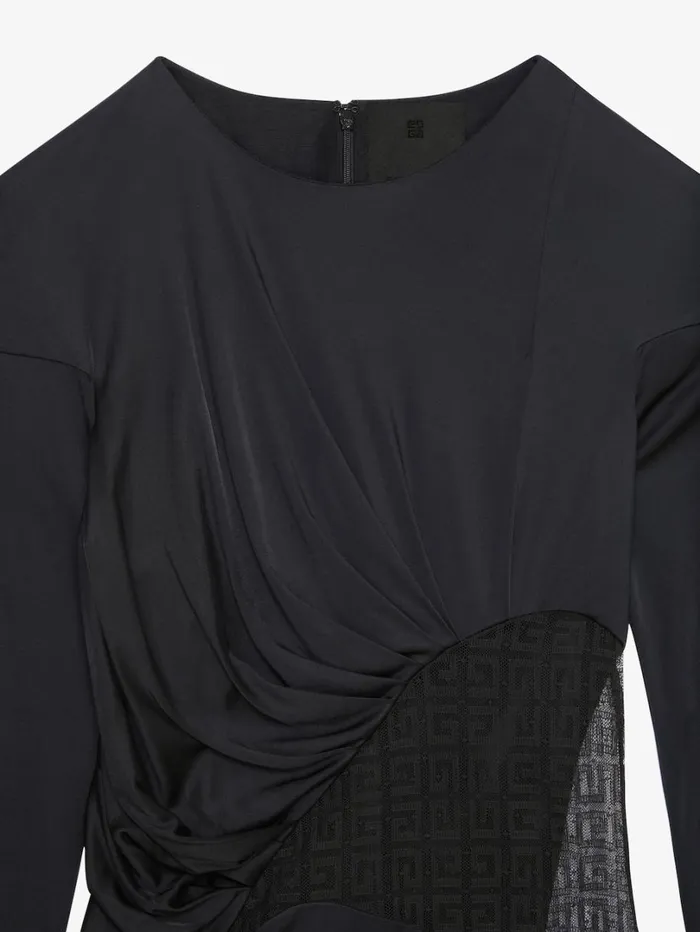 Givenchy Draped Top In Jersey And 4G Lace Black Women Tops and Shirts