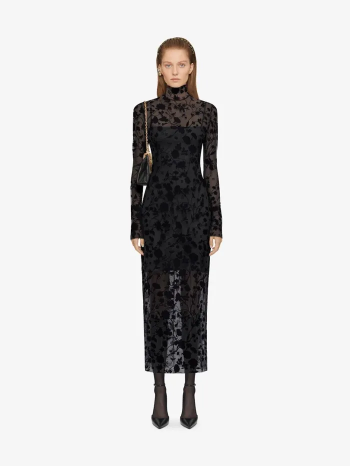 Givenchy Dress In 4G Flowers Tulle Black Women Dresses