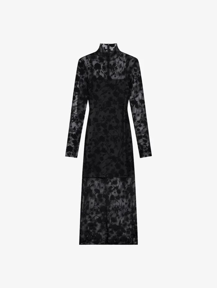 Givenchy Dress In 4G Flowers Tulle Black Women Dresses