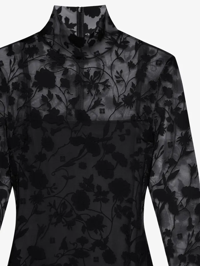 Givenchy Dress In 4G Flowers Tulle Black Women Dresses