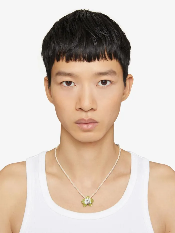 Givenchy Flower Necklace In Metal Enamel Crystal And Macrame Lime Men Jewelry Givenchy Flower Necklace In Metal Enamel Crystal And Macrame Lime Men Jewelry