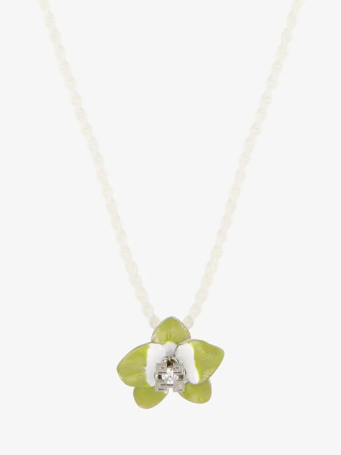 Givenchy Flower Necklace In Metal Enamel Crystal And Macrame Lime Men Jewelry Givenchy Flower Necklace In Metal Enamel Crystal And Macrame Lime Men Jewelry