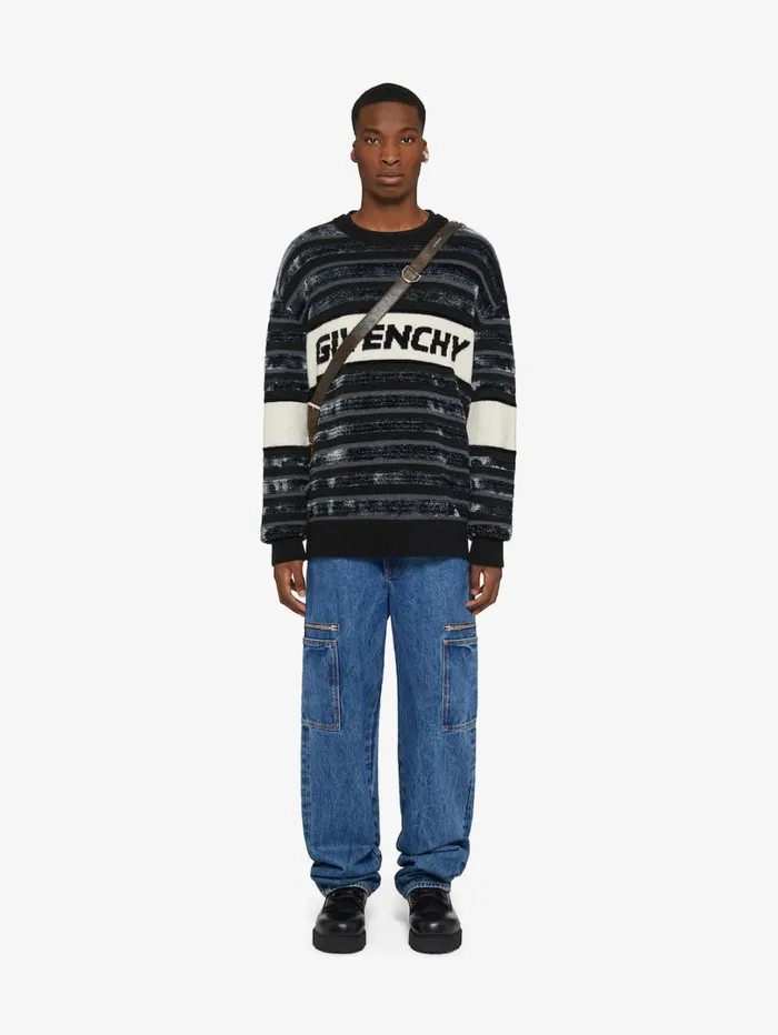 Givenchy GIVENCHY Striped Sweater In Wool Blackgrey Men Knitwear