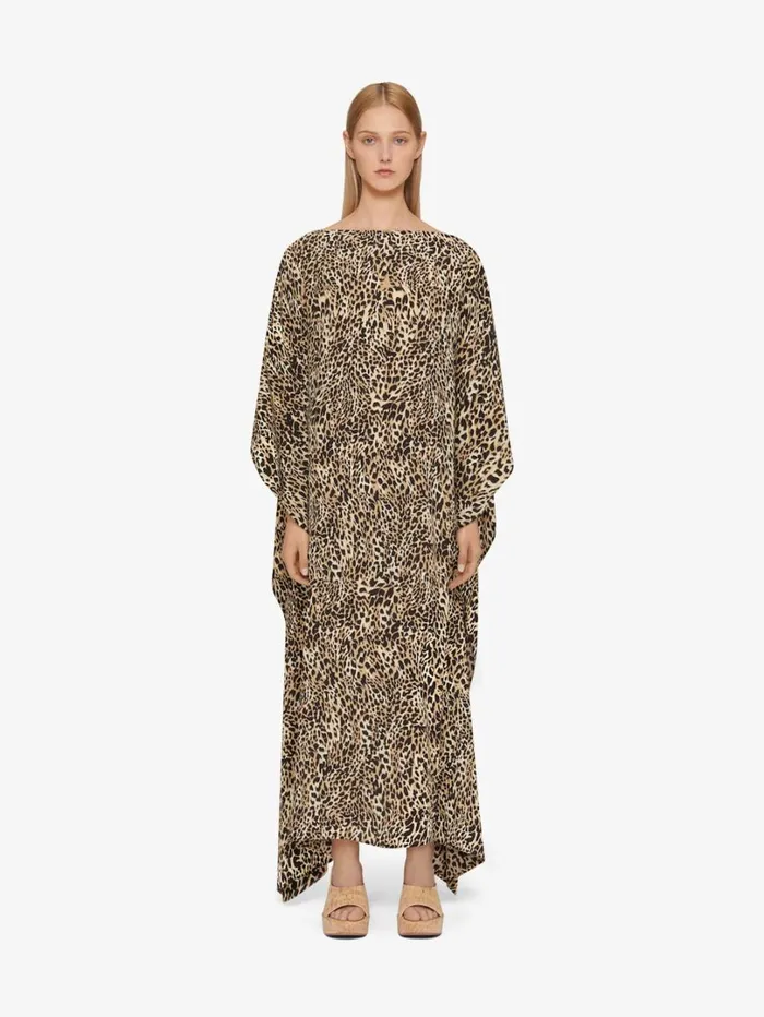 Givenchy Kaftan In Silk With Leopard Print Beigeblack Women Dresses