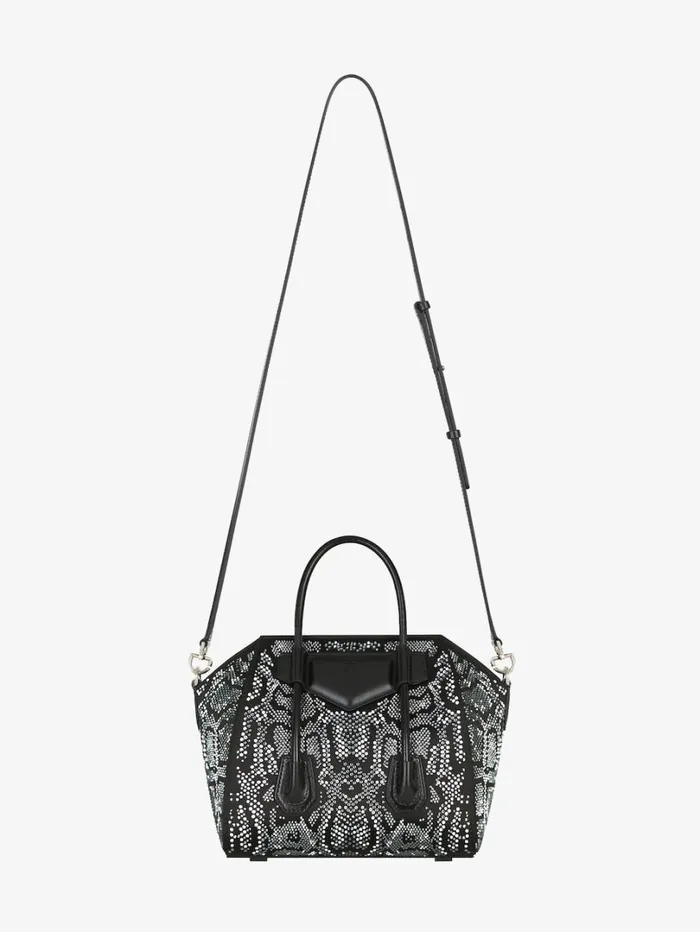 Givenchy Mini Antigona Lock Bag In Satin With Python Effect Strass Black Women Crossbody Bags Givenchy Mini Antigona Lock Bag In Satin With Python Effect Strass Black Women Crossbody Bags